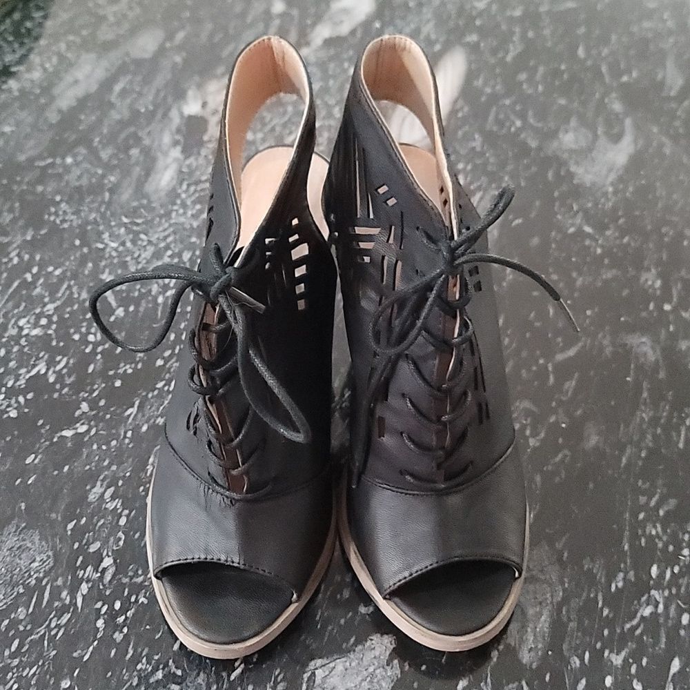 Restricted Open-Toe Lace Up Block Heel Ankle Boot… - image 3